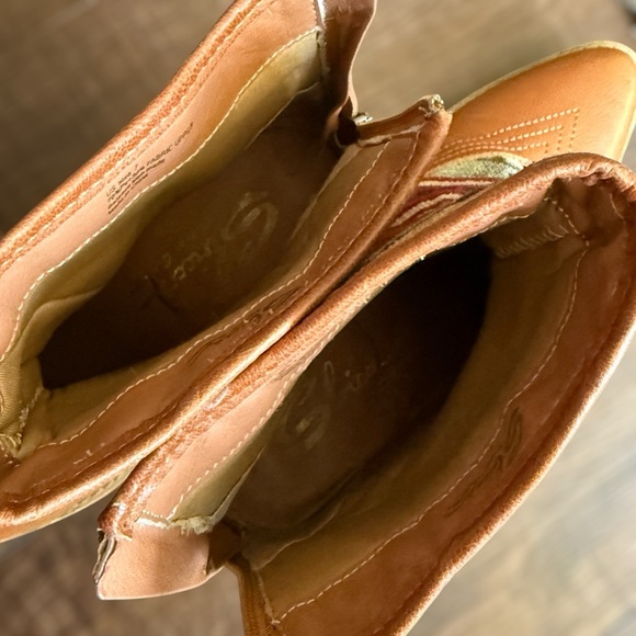 SBICCA Tan Leather Ankle Boots with Patterned Fabric Size 7 Women - Picture 11 of 13